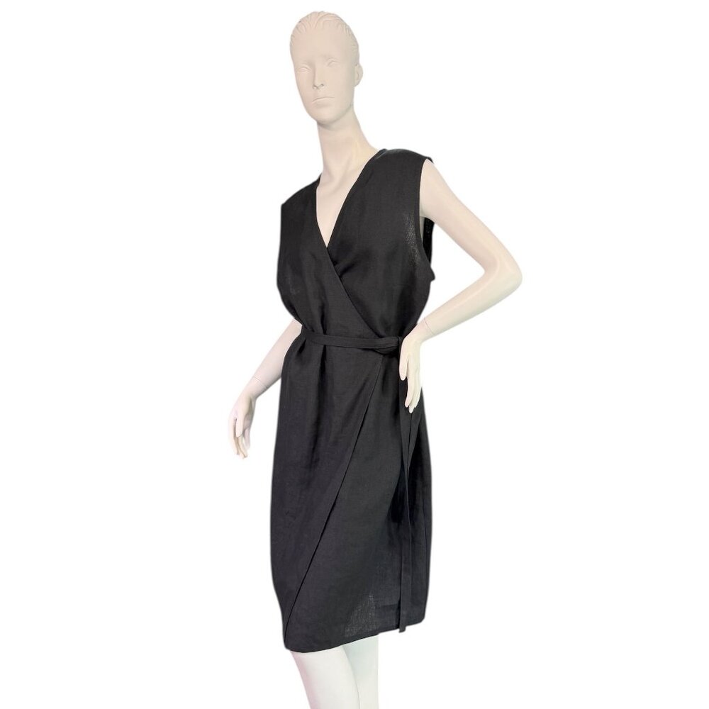 Classic Black Wrap Midi Dress - Versatile Sleeveless Design